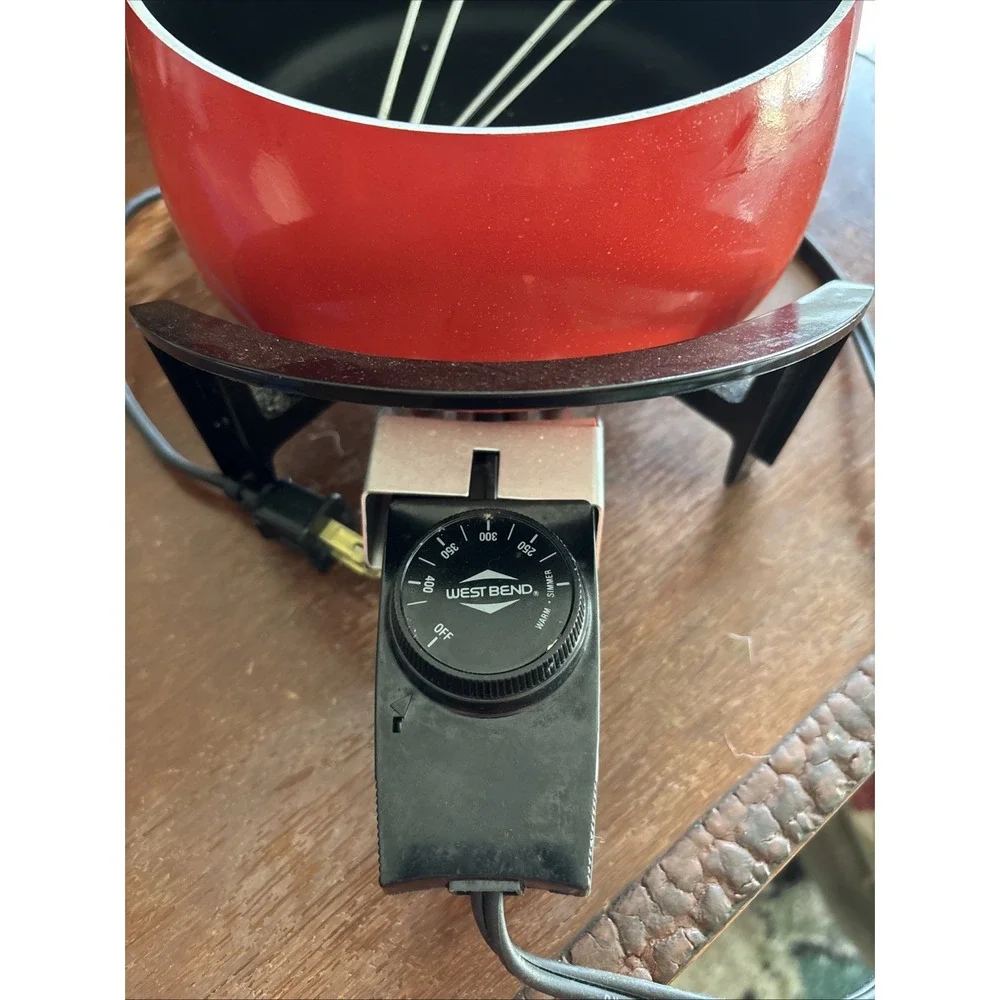 West Bend 3 Qt Red Electric Fondue Pot TESTED WORKS Vintage